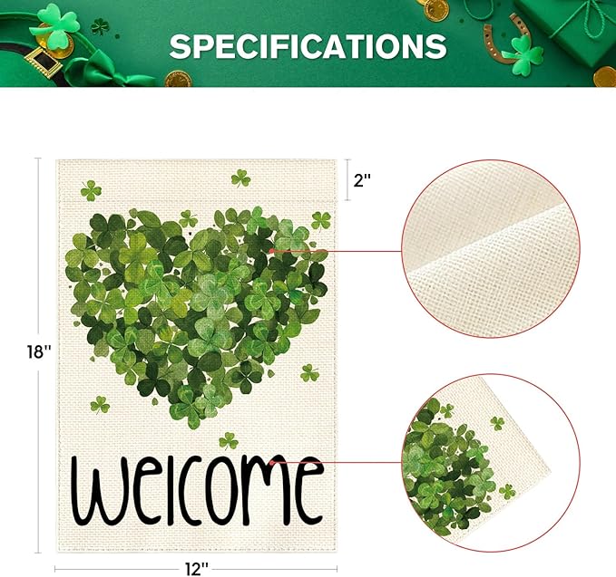 AVOIN colorlife St Patricks Day Garden Flag 12x18 Inch Double Sided Outside, Lucky Clover Shamrock Welcome Holiday Yard Outdoor Flag