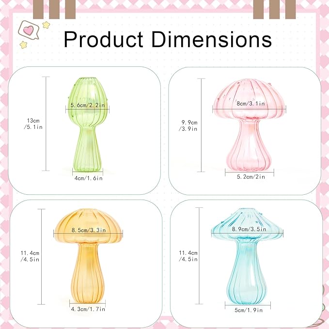 XXXFLOWER Glass Mushroom Vase Propagation Planter Window Plant Propagation Station Crystal Hydroponic Mushroom Jars for Plant Cuttings Unique Glass Bud Flower Vase Indoor for Home Office Garden Decor