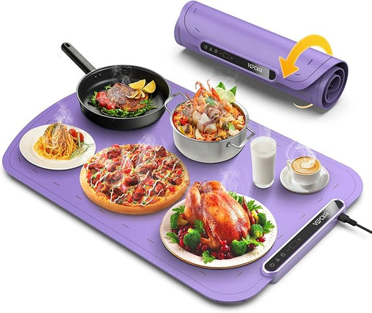 Warming Mat for Food, VEPOKA Food Warmer Mat for Countertop, Electric Warming Tray with 7 Temp Levels & Auto Shut-Off, Food Warmers for Parties, Ideal Gift for Kitchen & Buffet Use