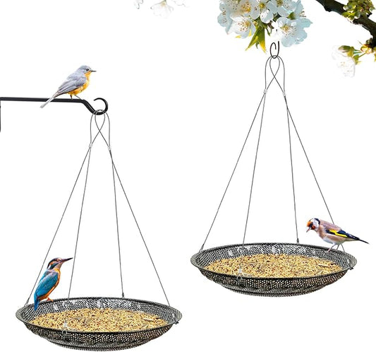 Upgraded Hanging Bird Feeder Tray (2 Sets),11.8” Stainless Steel Large Platform Open Bird Seed Tray for Outside Wild Birds
