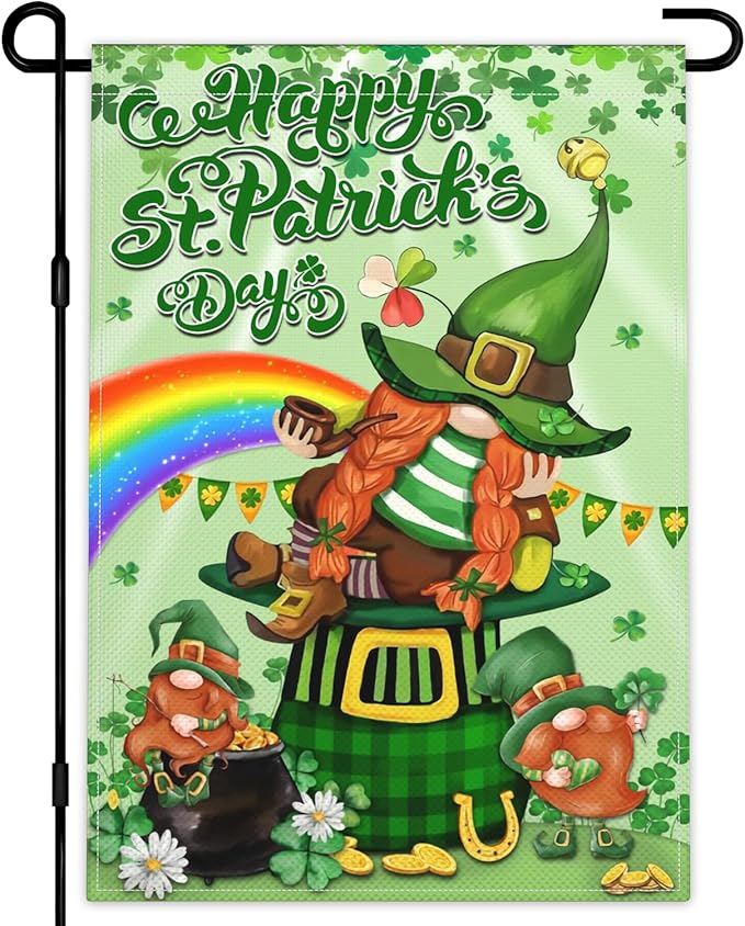 St Patrick's Day Garden Flag 12x18 Inch Double Sided Irish Lucky Shamrock Garden Flag 3ply Durable Polyester for Outdoor House Indoor Yard Holiday Decoration