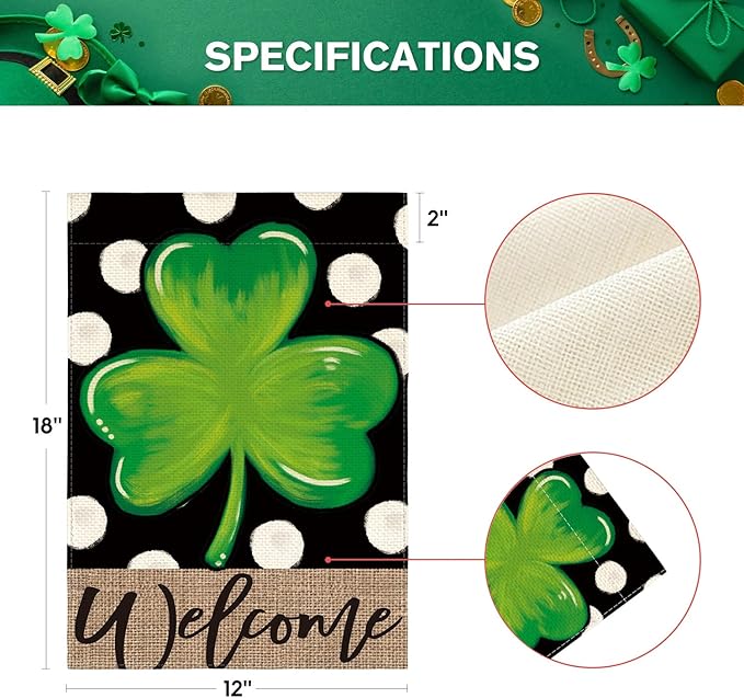 AVOIN colorlife Welcome Lucky Clover St Patricks Day Garden Flag Double Sided, Polka Dot Shamrock Yard Outdoor Flag 12x18 Inch