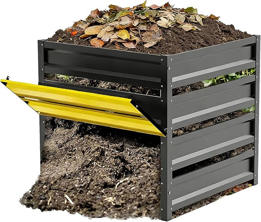 285 Gallon Compost Bin Outdoor, Metal Compost Bins with with Pull-Out Door, Galvanized Steel Sheet, Heavy Duty Composting Bin for Outside Backyard, Garden, Patio, Natural, 41(L)*41(W)*39.4(H) inch