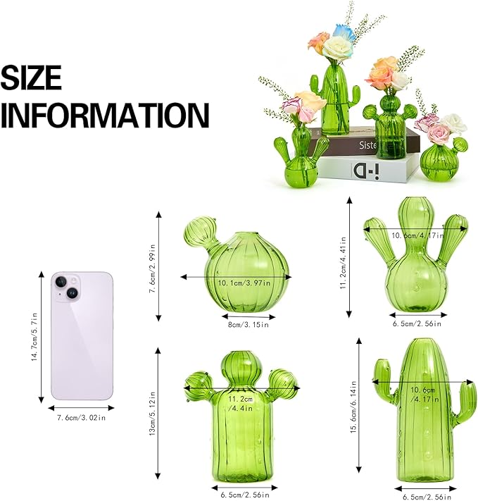 XXXFLOWER Cactus Plant Propagation Station Terrarium Jars for Plant Cuttings Air Plant Holders Unique Glass Flower Vase for Hydroponics Plants for Plant Lovers Home Garden Decor