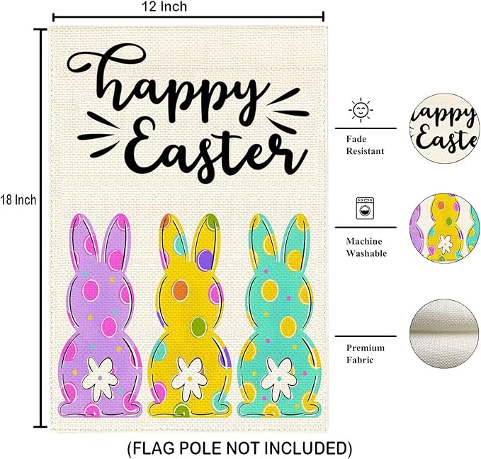 Easter Garden Flag 12x18 Inch Double Sided Easter Egg Bunny Small Seasonal Spring Flag Yard Outdoor Flag Decoration