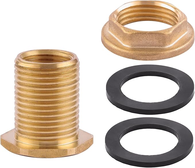 2 PCS Bulkhead Fitting,Solid Brass,1/2" NPT Female 3/4" GHT(Garden Hose Thread Connection) Male Water Tank Connector for Rain Barrels, Aquariums, Water Tanks