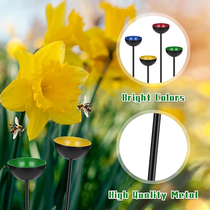4 Pcs Bee Watering Station Butterfly Water Catcher Cups Small Insects Bee Feeders for Outside Feeding and Watering Metal Garden Stakes Garden Sculpture Decor