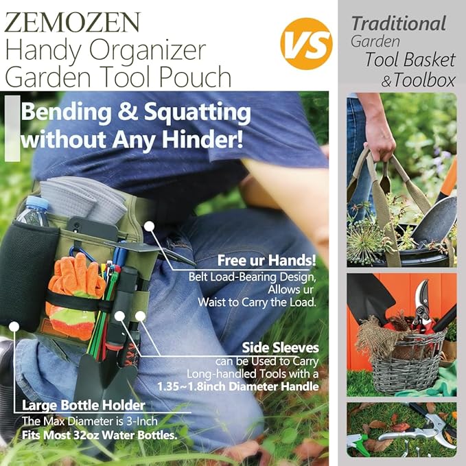 Gardening Apron Garden Tool Belt Set for Women with Pockets - Practical Gardening Belt Garden Aprons for Women, Perfect Gardening Gifts for Women, Best Mother’s Day Gift for Mom and Wife