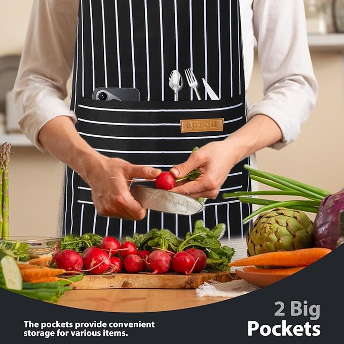 2 Pack Kitchen Aprons, Apron for Cooking with 2 Pockets, Unisex Adjustable Neck Strap Chef Aprons for Men Women