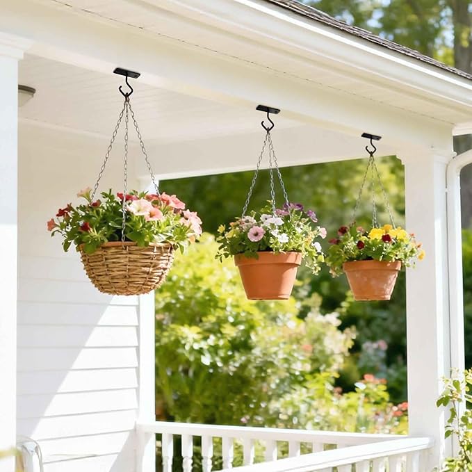 Ceiling Hooks for Hanging Plants: 4 Pack 2.5 Inch Iron Plant Bracket for Wall Mount, Black Metal Plant Hangers Wall Hooks for Light, Lanterns, Wind Chimes, Outdoor Indoor