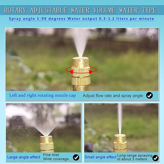 98Ft Greenhouse Drip Irrigation Kit Automatic Irrigation System 360°Adjustable 30 Brass Spray Nozzles 12mm Irrigation Tubing Hose Patio Misting Plant Watering with Blank Distribution Tubing Hose