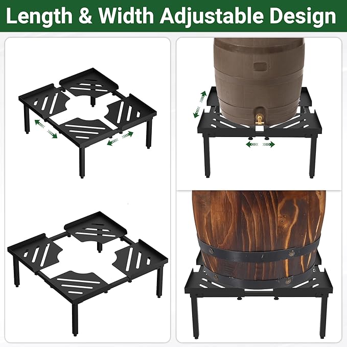 45-55 Gallon Rain Barrel Stand, Length & Width Adjustable Rain Collection Barrel Stand, Heavy-duty Steel Stand for Plastic Outdoor Rain Barrel