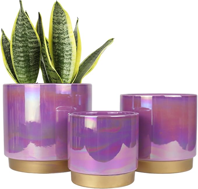 Gepege Ceramic Pots for Plants, Rainbow Pearl Glaze Planter with Drainage Hole, 6.0 inch+5.0 Inch+4.0 Inch. Indoor-Outdoor Large Round Succulent Orchid Flower Pots