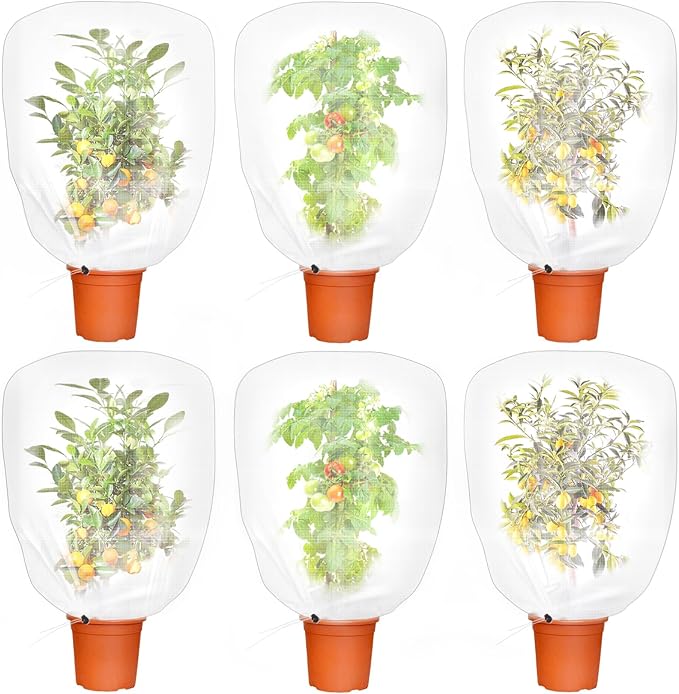 6 Pack Bird Netting for Garden Protection,Garden Netting Pest Barrier with Drawstring,3.3Ft x 2.6Ft Plant Covers Insect Bird Barrier Netting Mesh for Vegetables,Friut,Tree,Blueberry,Bushes,Tomato