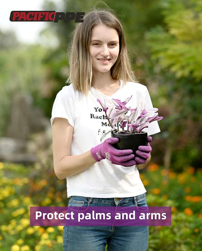 PACIFIC 3 Pairs Gardening Gloves for women, Rubber Coated Garden Gloves, Ladies Yard Work Gloves, Breathable, Purple & Yellow & Red, Medium