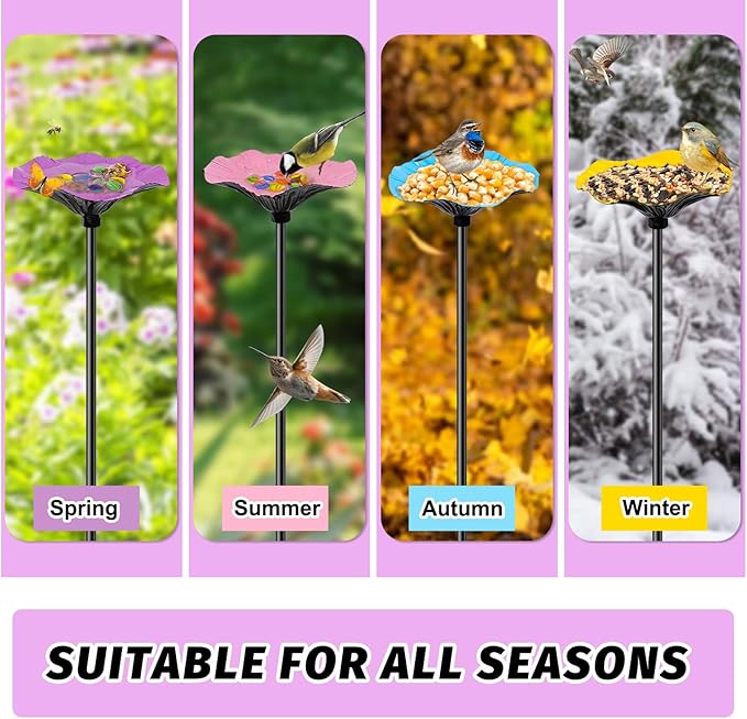 4 Pack Bee Watering Station for Garden, Metal Bee Butterfly Feeder with 40Pcs Glass Marbles, Colorful Butterfly Bee Bath Water Bowl with Flower Design for Outdoor Yard Patio Decor