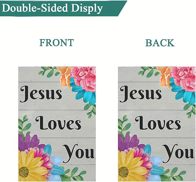 Happy Easter Jesus Loves You Garden Flag 12 x 18 inch Double Sided Outside decorations,Easter Small Garden Flags For Outdoor Yard Lawn