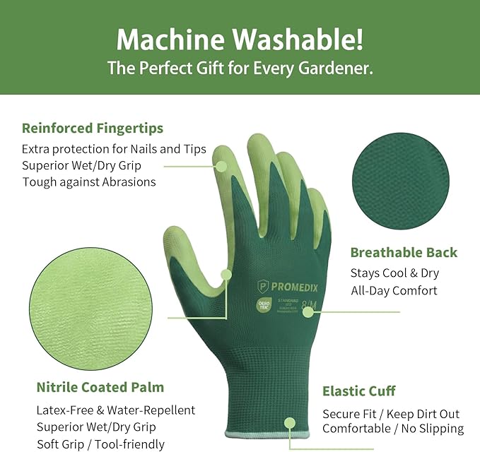 PROMEDIX P 4 Pairs Gardening Gloves for Women & Men, Breathable Nitrile Coated for Yard Working Garden Gloves Washable