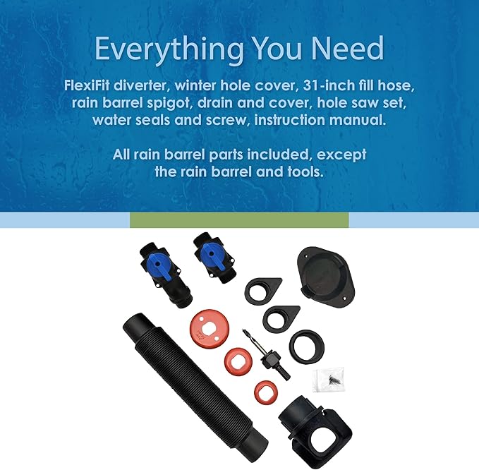 EarthMinded DIY Rain Barrel Diverter and Parts Kit - Water Collection System To Convert Containers into Rain Barrels - Catch Rain Water for Outdoor Chores - RBK-0001