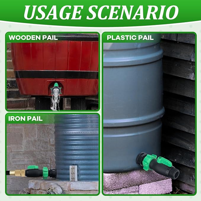 2 Pack Rain Barrel Spigot Kit, 3/4" GHT Heavy Duty Plastic Water Hose Shut Off Valve with Bulkhead Fitting, Garden Hose Shut Off Valve with 4 Gasket, 2 Traction Rope and Tape