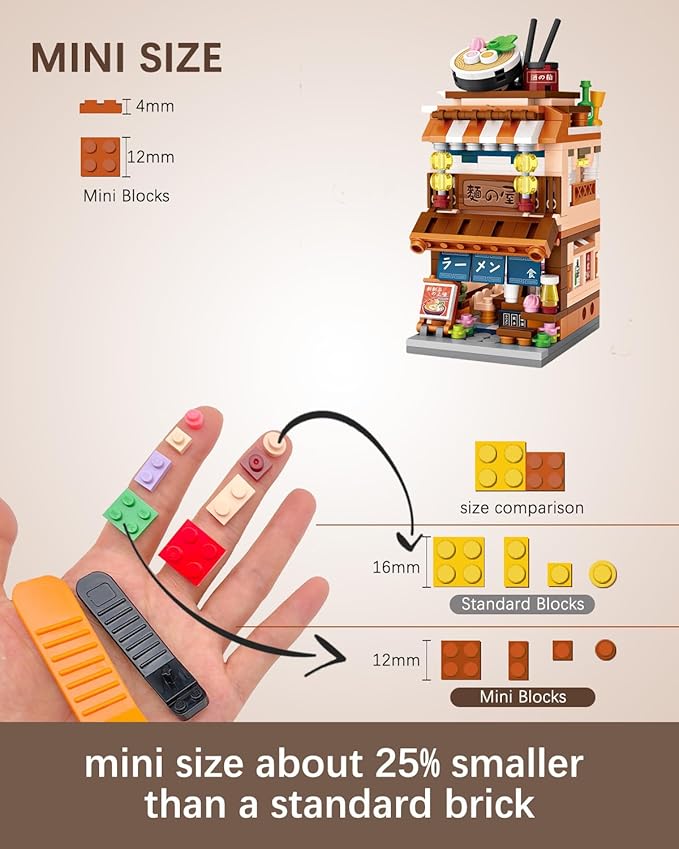 Japanese City Street View Ramen Shop, MOC Creative Mini Building Blocks House Set 412 pcs, Simulation Architecture Construction Toy, Gifts Idea for Kids Adults (1654)