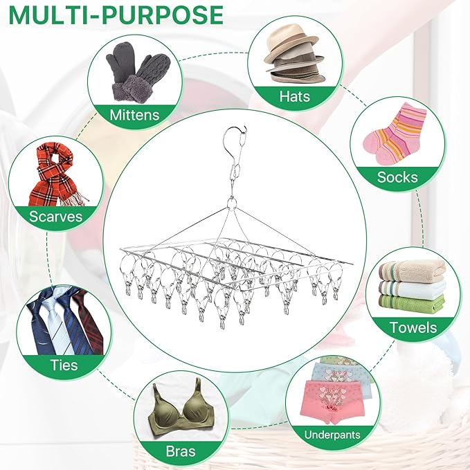 4 Pack Hanging Herb Drying Rack, Stainless Steel with 30 Hooks - Space Saving Herb Dryer for Fresh Herbs, Flowers, Tea & Culinary Herbs - Rustproof Kitchen & Garden Drying Rack
