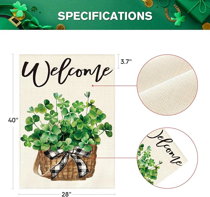 AVOIN colorlife St Patricks Day House Flag 28x40 Inch Double Sided Outside, Lucky Shamrocks Clovers Welcome Yard Outdoor Decoration