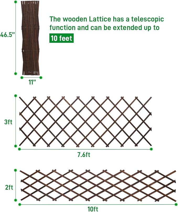 1Pack 47.2Inch Wooden Lattice Wall-Expandable Plant Garden Trellis for Climbing Plants Outdoor
