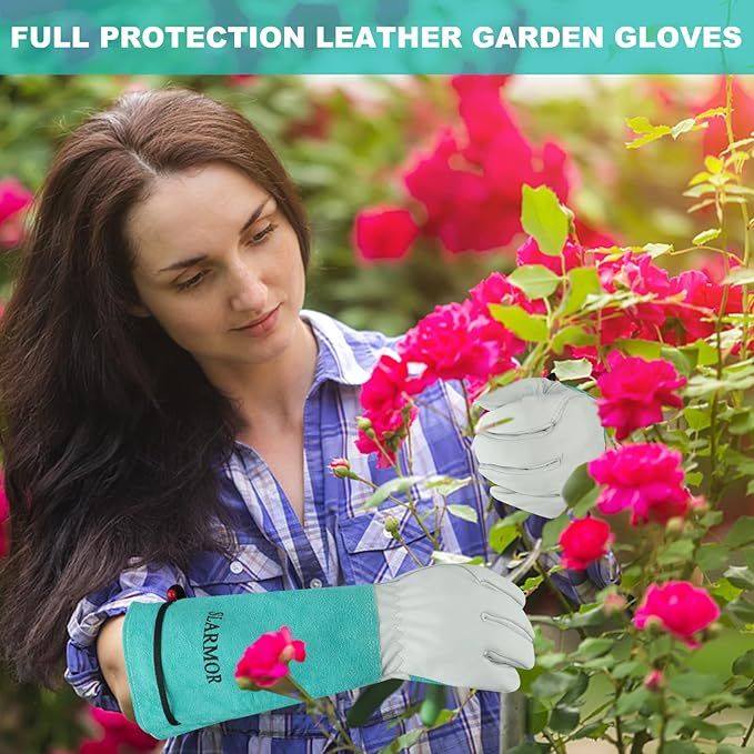 Long Gardening-Gloves Women/Men - Thorn proof Rose Pruning Heavy Duty Gauntlet, Best Garden Gifts for Gardener (X-Small, Green)