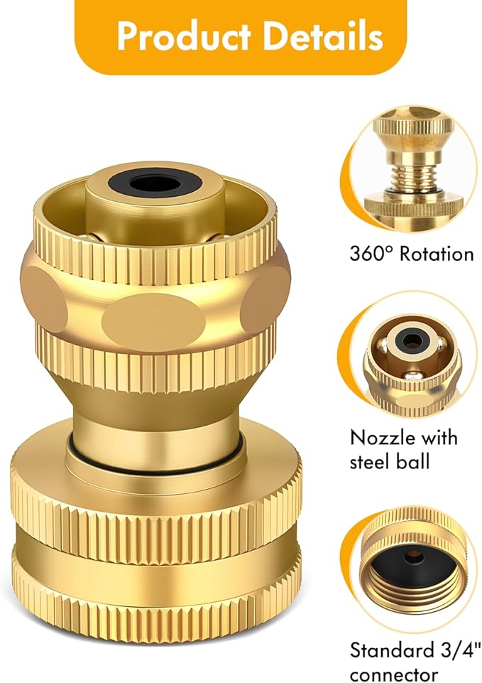 Twinkle Star Brass Hose Nozzle 3 Pack, Heavy Duty Brass Nozzle Power, Adjustable Twist Pressure Sprayer for Garden