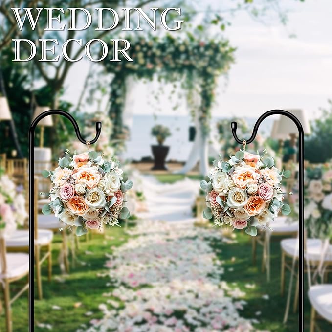 Shepherds Hooks for Outdoor 42 Inch Garden Bird Feeder Pole with 5 Prongs Base Adjustable for Hanging Flower Basket Plant Pot Solar Lantern Light Wind Chime Hanger for Wedding Decor 2 Pack
