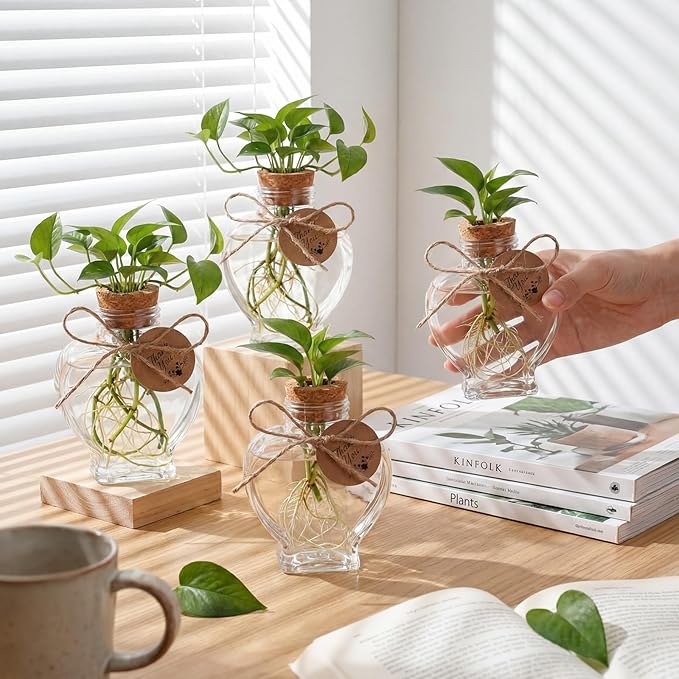 Baderke 24 Pack 3.74'' Plastic Plant Propagation Stations with Hole Lid 5oz Planter Vase Clear Propagation Jars with Thank You Tags for Plant Lover Gifts for Women Office Home Garden