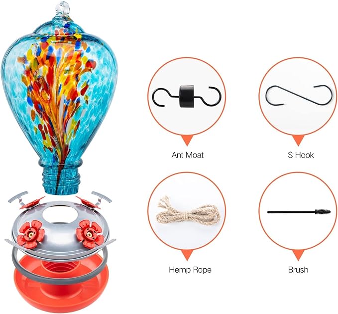 Muse Garden Hummingbird Feeders for Outdoors Hanging, Blown Glass Hummingbird Feeder Gifts for Women, Garden Decor Backyard Decor, Unique Gardening Gifts for Older Women, 34OZ, Comet