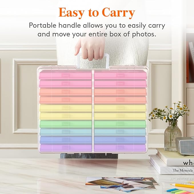 Lifewit 4x6 Photo Storage Box, 20 pcs Inner Photo Case with Lids, Multicolor Photo Organizers with 1 Sheet Label Sticker, Plastic Craft Storage Box for Seeds Sticker Cards Pictures Office Supplies