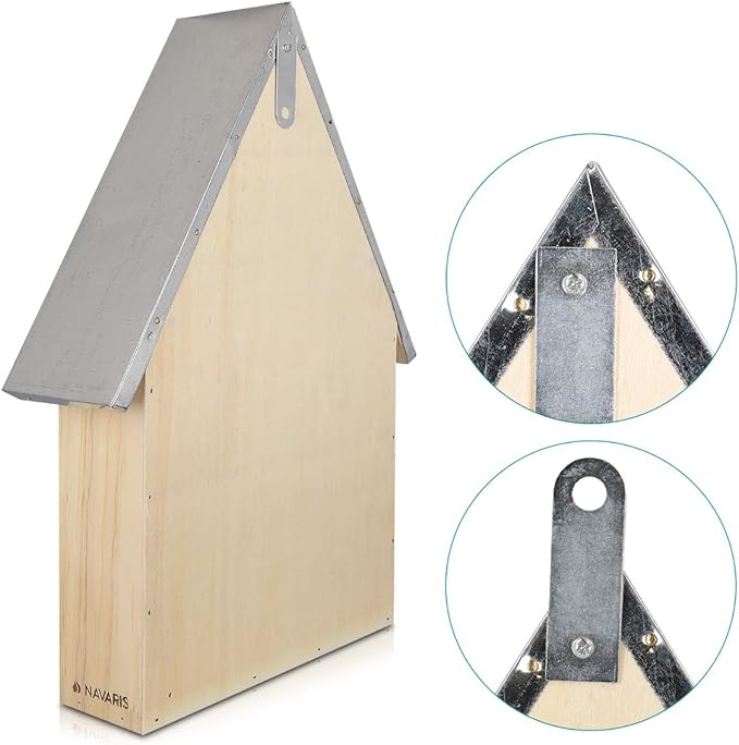 Navaris XL Wooden Insect Hotel - 9 x 16 x 3 Inches - Natural Wood Insect Home Bamboo Nesting Habitat - Garden Shelter for Bees, Butterflies, Ladybugs