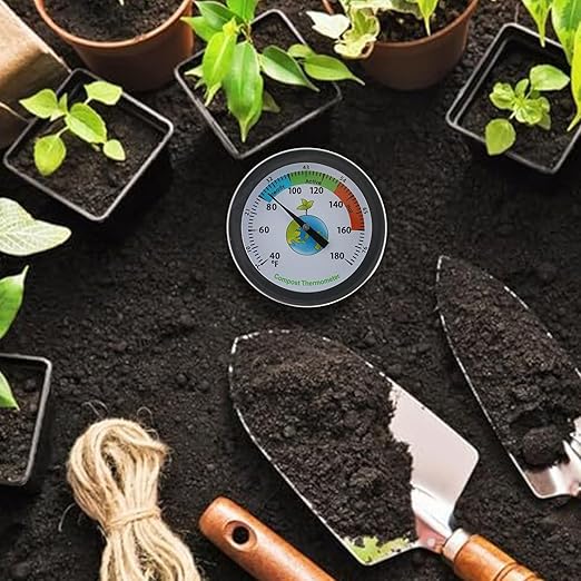 Stainless Steel Compost Soil Thermometer,with 200mm Probe for Garden Outdoor Plant Care Temperature Range 40°F-180°F(Earth)