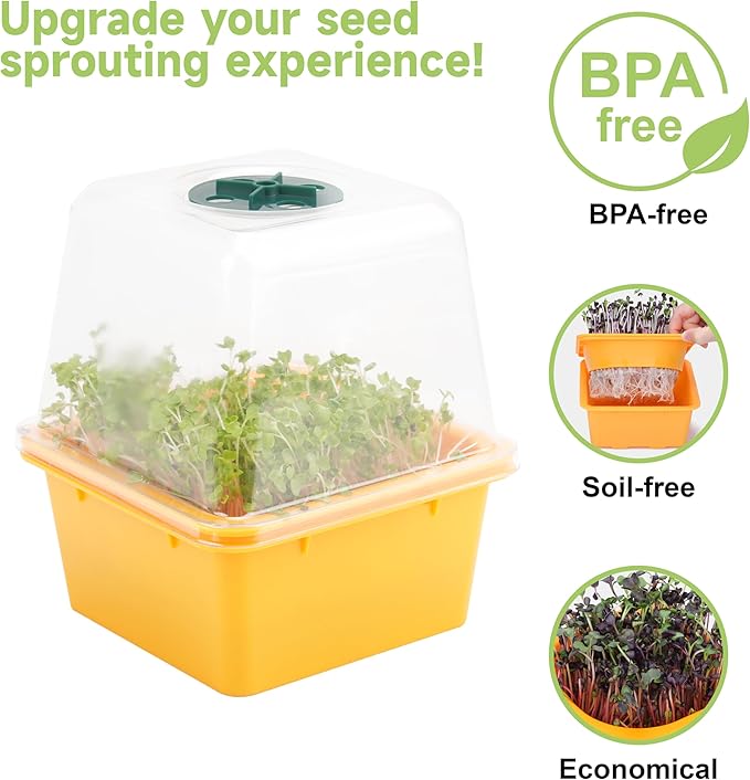 Microgreen Growing Trays, 5" x 5" Sprouting Tray with Humidity Dome, 1.2 mm Small Mesh Holes, BPA Free, Sprouter Kit for Growing Mirco Seeds, Like Broccoli, Alfalfa, Radish, Clover - 6 Pack | Colorful