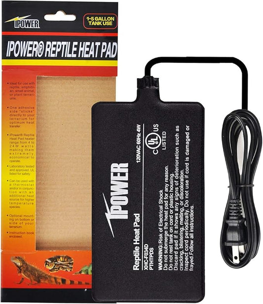 iPower Reptile Heat Pad 4W Under Tank Terrarium Warmer Heating Mat for Turtles Lizards Frogs and Other Small Animals, 4x7 Inch