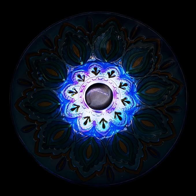 Glass Bird Bath Outdoor with Metal Stand for Lawn Yard Garden Decor Solar Large BirdBath Peacock Bird Feeder