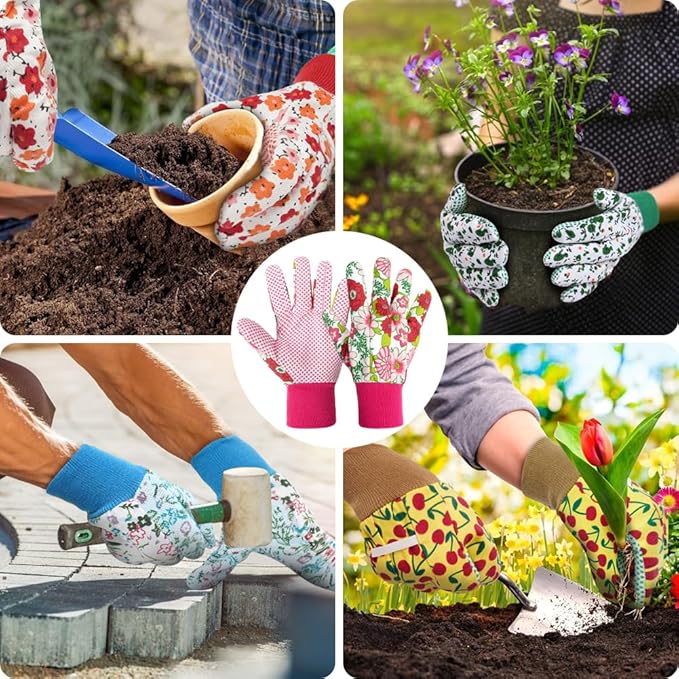 Ainiv Floral Gardening Gloves for Women/Ladies, Non-Slip Garden Work Gloves,Breathable Yard Work Glove Light Working Gloves