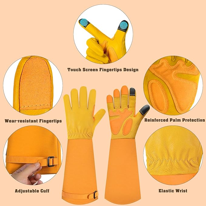 Long-Gardening-Gloves for Women/Men - Thorn Proof Rose Pruning Gloves Heavy Duty Gauntlet, Best Garden Gifts for Gardener-M