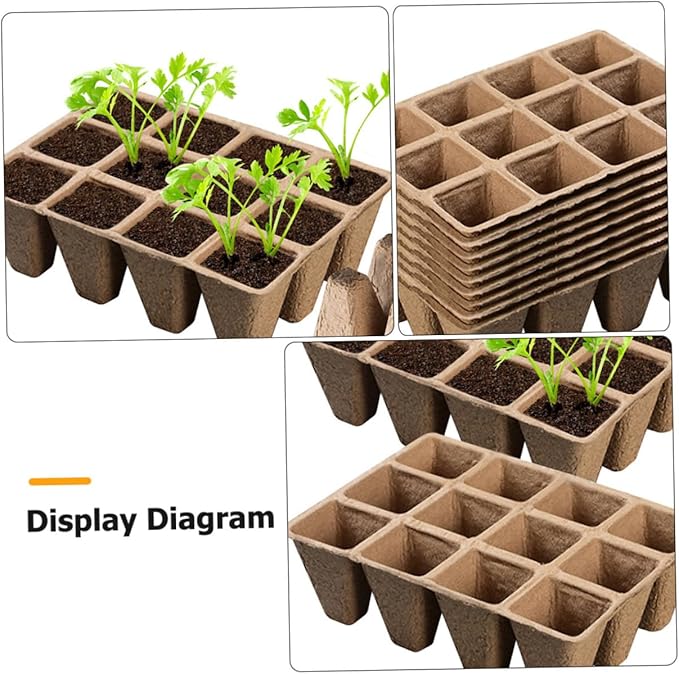Biodegradable Pulp Nursery Pots and Planting Cases 24pcs Set with White Toppers for Seed Starting and Indoor Garden Propagation