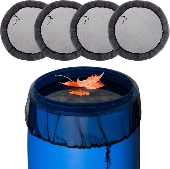 Mesh Cover for Rain Barrels - 4pcs 39in Rain Barrel Netting with Drawstring, Water Collection Buckets Tank Protector Screen for Preventing Fallen Leaves in Outdoor Garden Eaves