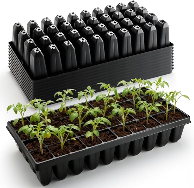 10 Pack 40 Cell Seed Starter Trays - Extra Deep 3.9" Plastic Nursery Trays, 20" x 10"，Fits Standard 1020 Flats, for Planting Seedlings, Propagation, Seed Germination and 1020 Flats Inserts
