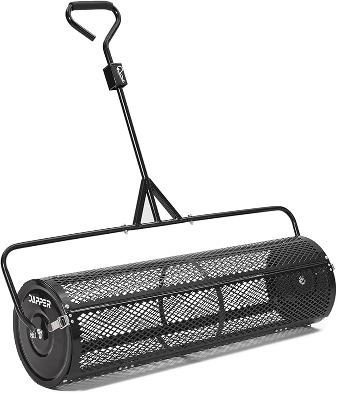 Compost Spreader 44 Inch Towable Peat Moss Spreader, Heavy Duty Rust-Resistant Steel Frame Roller Lawn Spreader for Top Soil, Manure, Mulch, Top Dressing - Garden Spreaders for Lawns