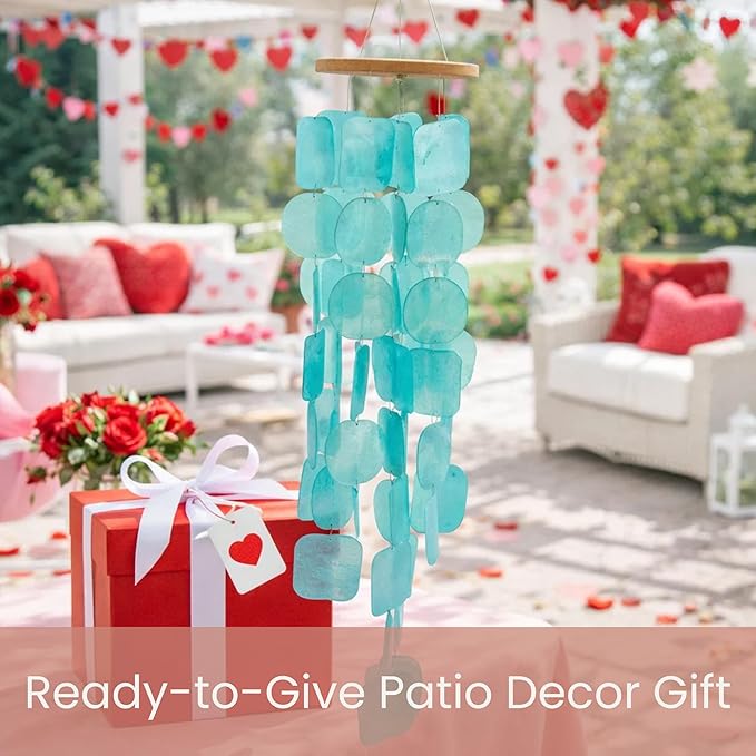 Solange & Frances Patio Decor, Garden Decor, Wind Chimes for Outdoors, Capiz Shells Windchimes for Outdoors. Unique, Gifts for Women (Turquoise)