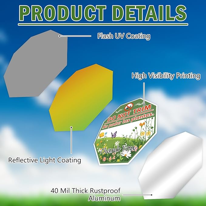 2 Pack 10" x 28" Do Not Trim Yard Signs with Stake and Accessories, Rust Free Aluminum Composite, Bilingual Garden Metal Do Not Mow Signs for Outdoor Lawn