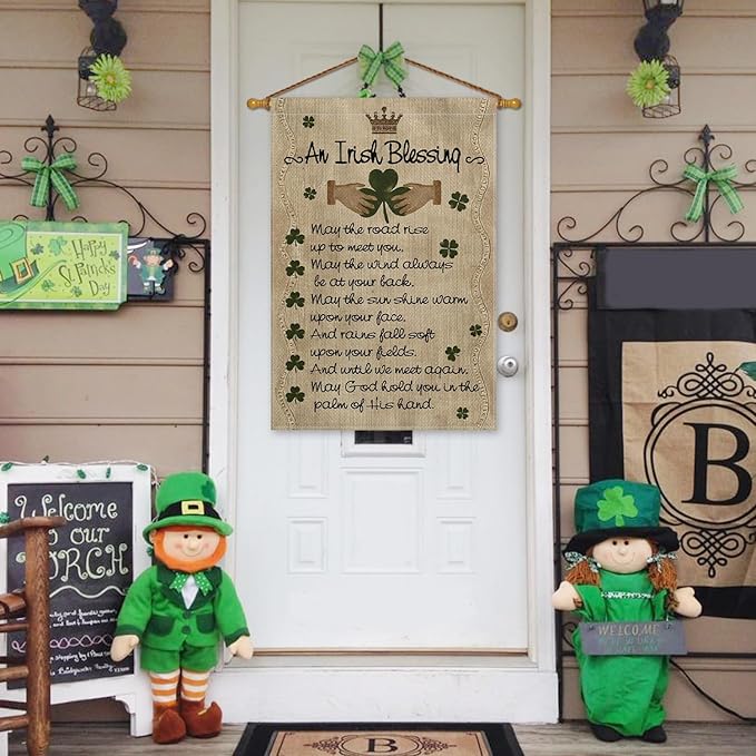 AVOIN colorlife St Patricks Day House Flag 28x40 Inch Double Sided Outside, An Irish Blessing Quote Welcome Yard Outdoor Flag