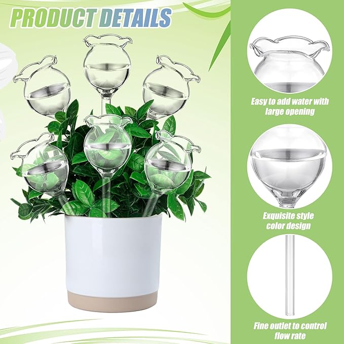 Yungyan 6 Pcs Self Watering Plant Globes Glass Cactus Insert Watering Devices Automatic Plant Watering Bulbs Water Globes for Indoor Outdoor Plants(Clear Tulip,5.31 Inch)