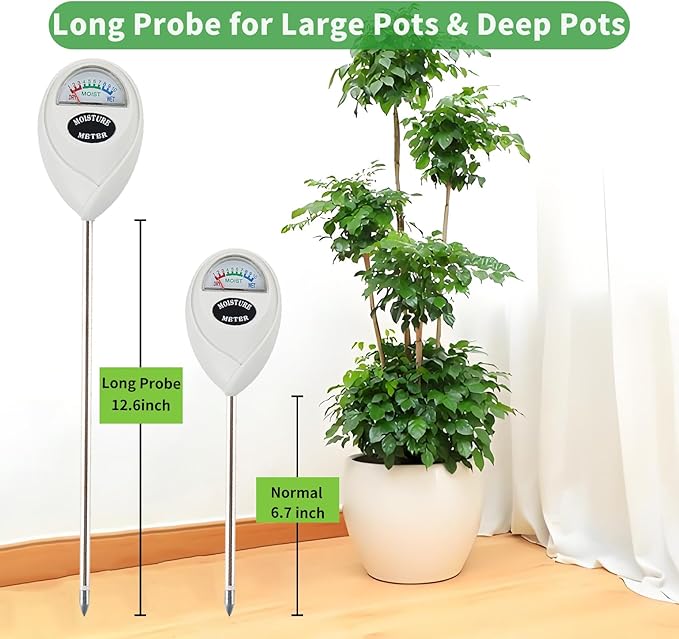 Soil Moisture Meter, Long Probe Soil Moisture Monitor for House Plants, Soil Hygrometer Moisture Sensor for Indoor & Outdoor, Garden, Farm, Lawn Plant Care, No Battery Needed(White)